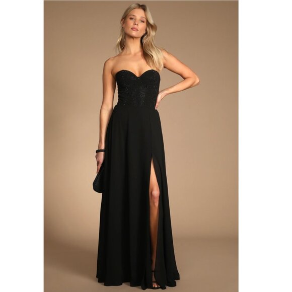 Lulus Remember This Moment Black Strapless Rhinestone Maxi Dress Small NWT - Picture 1 of 9
